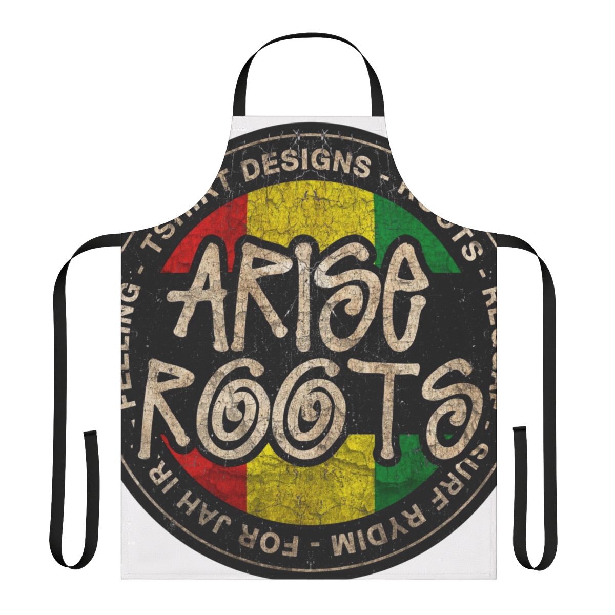 Vintage-style reggae-inspired apron with roots, music, and festival design