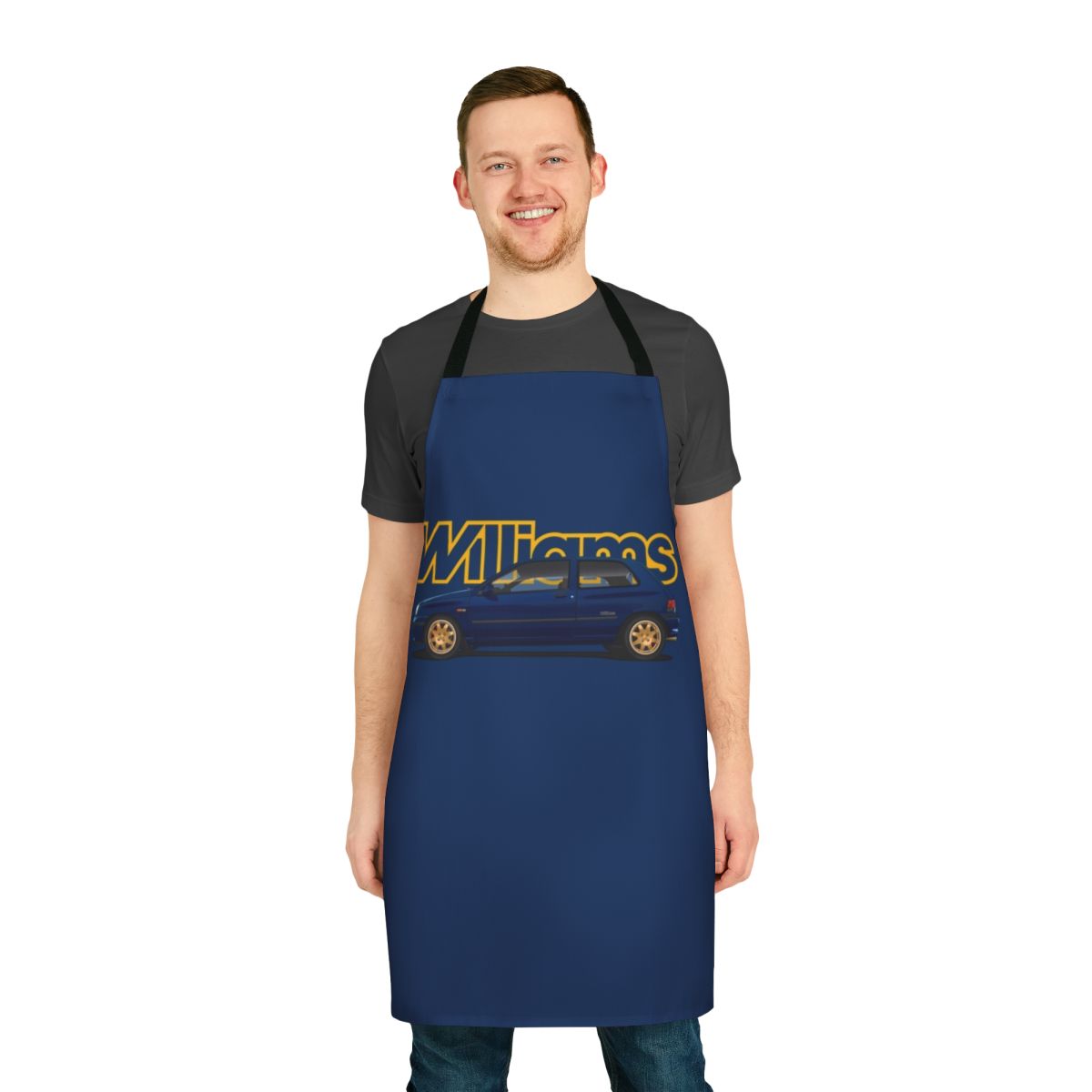 Retro Apron Featuring a Stylized Renault Clio Hatchback from the 1990s