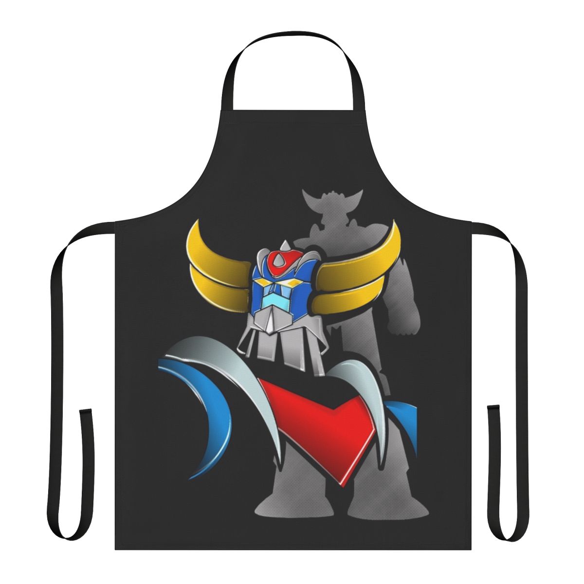 Vintage-style apron featuring the classic anime robot characters Goldorak and Grendizer.