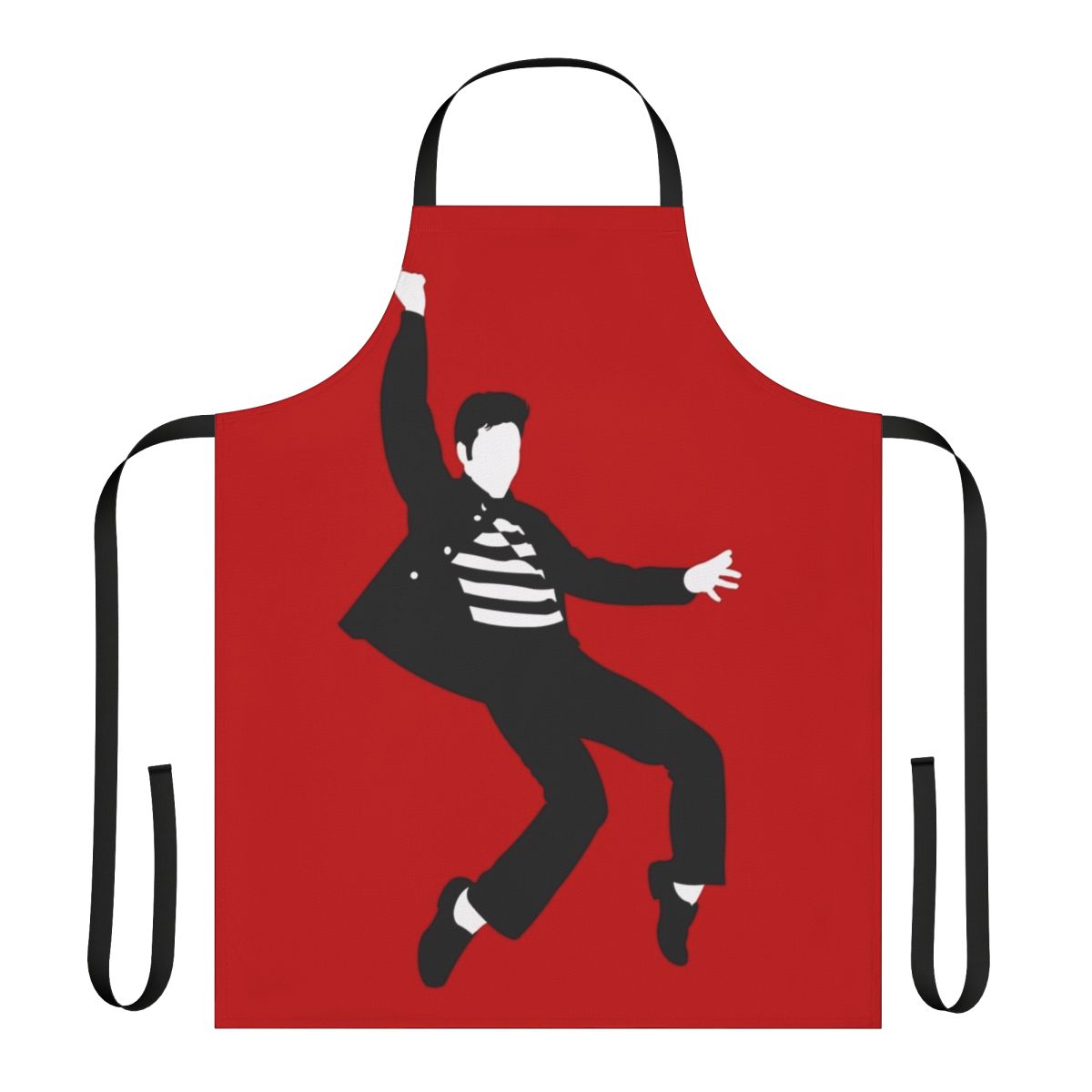 Minimalist art apron featuring a rock and roll, jailhouse-inspired design with the iconic King of Rock and Roll, Elvis Presley.