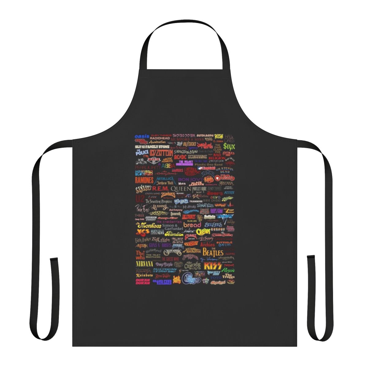 Retro rock bands poster apron featuring a vibrant, vintage-inspired album cover art design