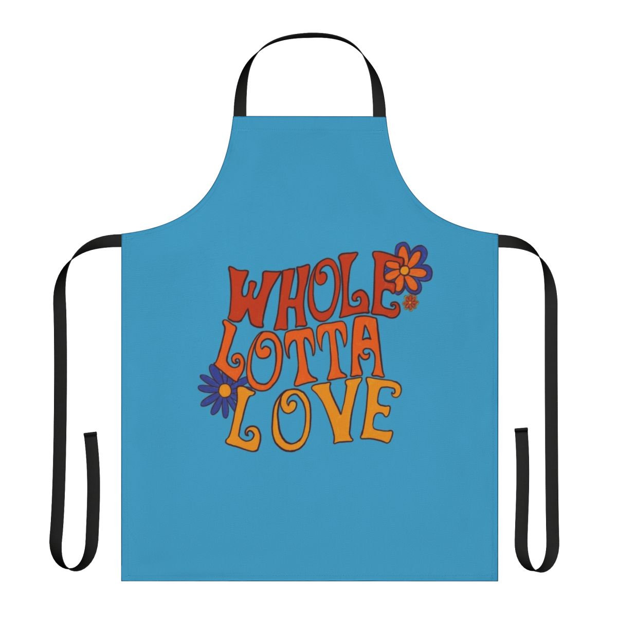 Retro-style apron featuring a Whole Lotta Love design inspired by the iconic band Led Zeppelin.