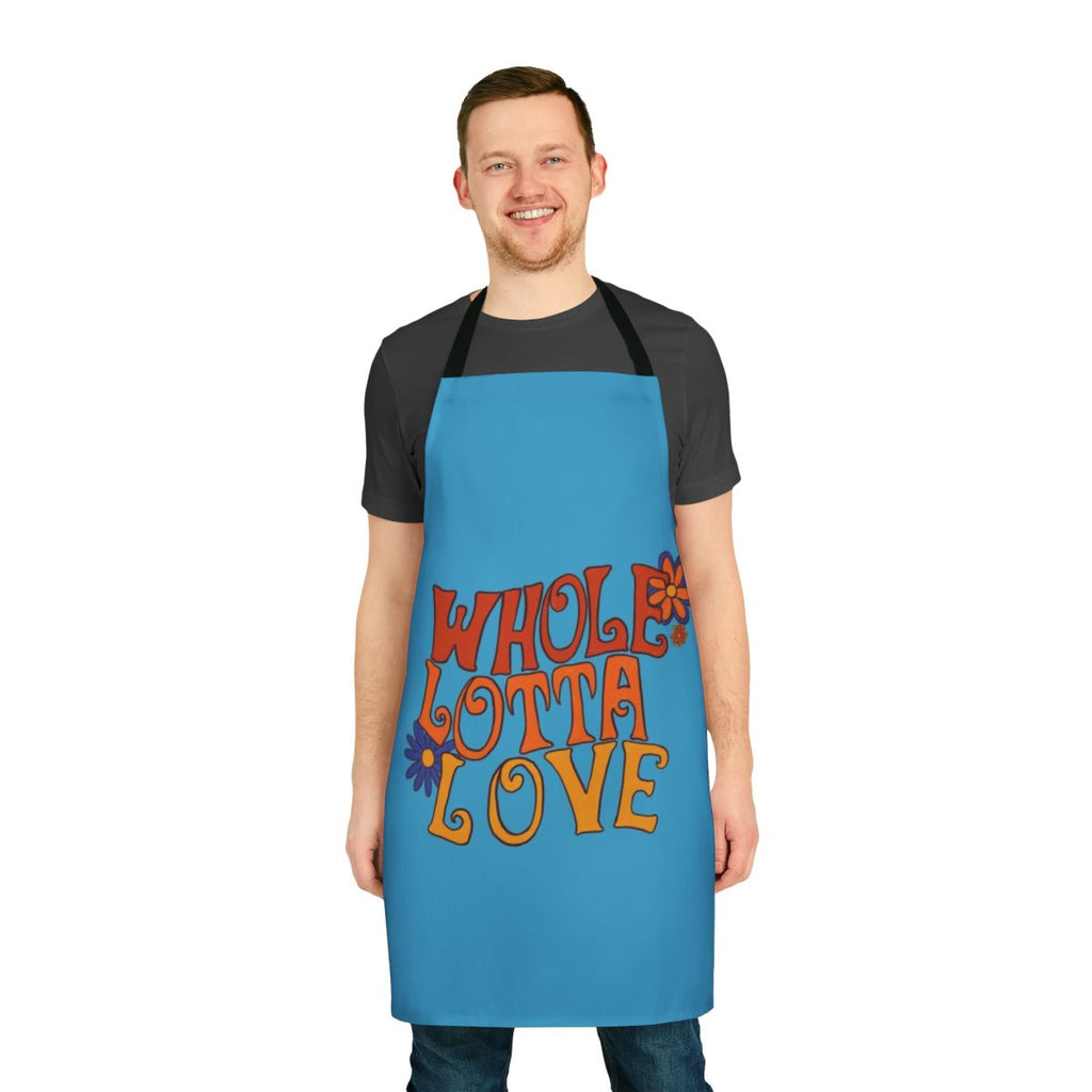 Retro-style apron featuring a Whole Lotta Love design inspired by the iconic band Led Zeppelin.