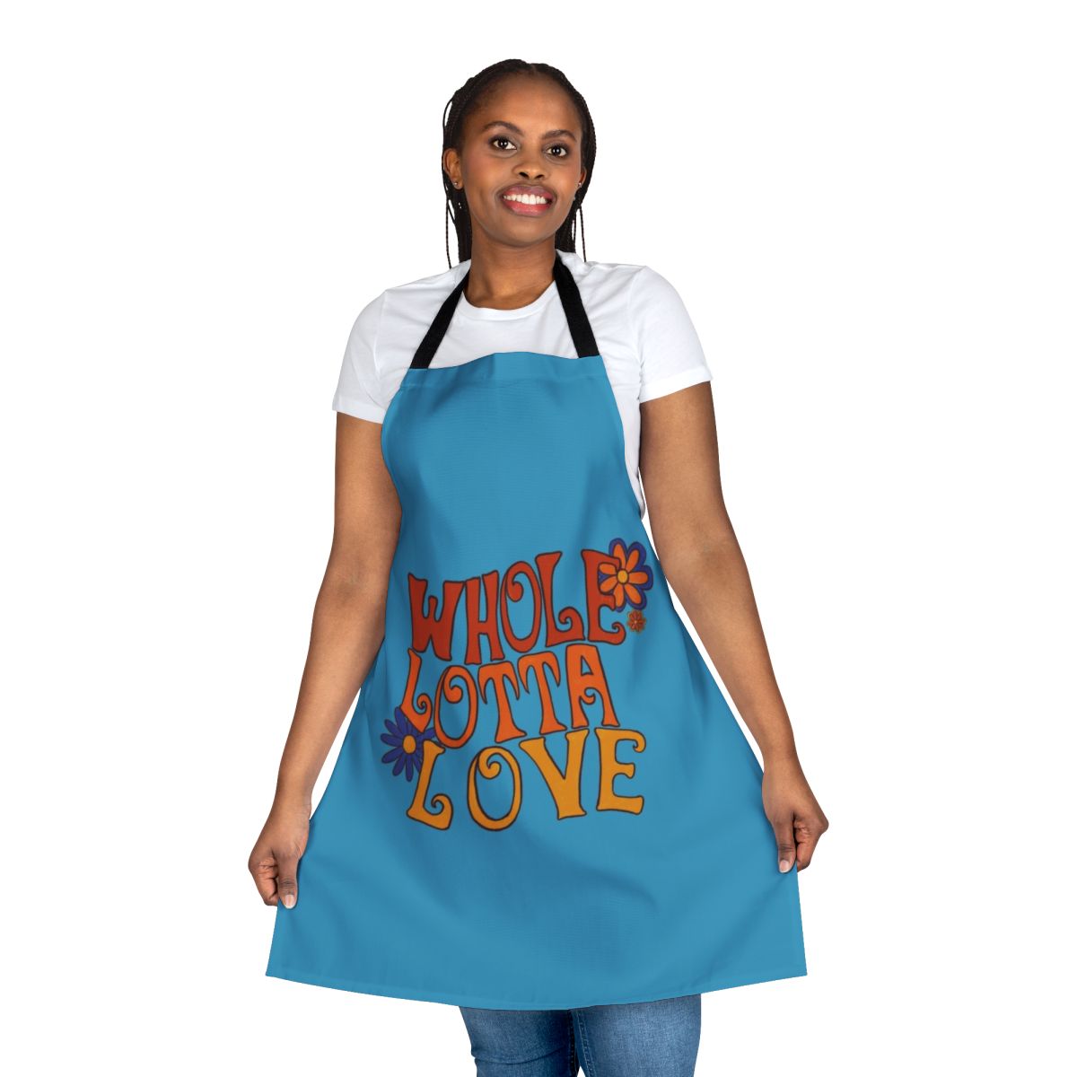Retro-style apron featuring a Whole Lotta Love design inspired by the iconic band Led Zeppelin.