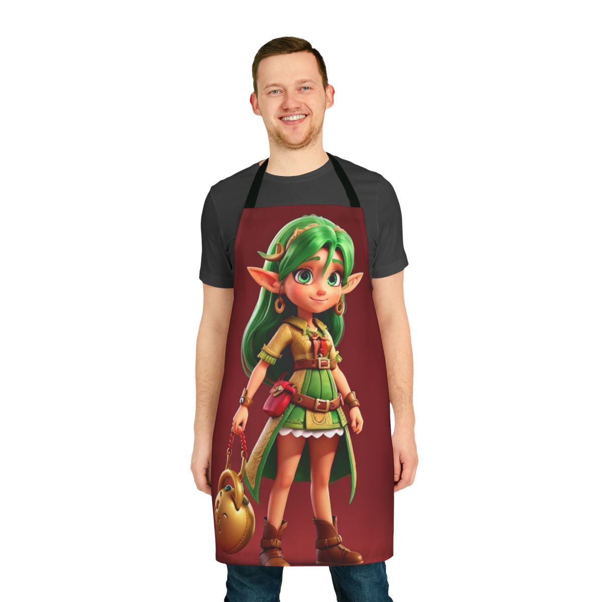 Retro-style apron with rock band-inspired graphics