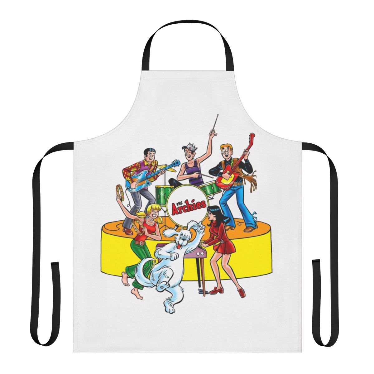 Colorful illustration of the 1970s cartoon band The Archies on a high-quality, durable novelty apron