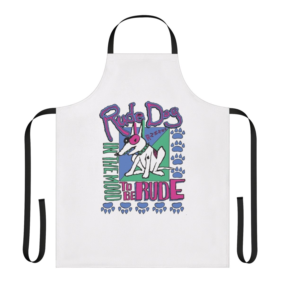 Retro rude inspired apron with 80s 90s cartoon design