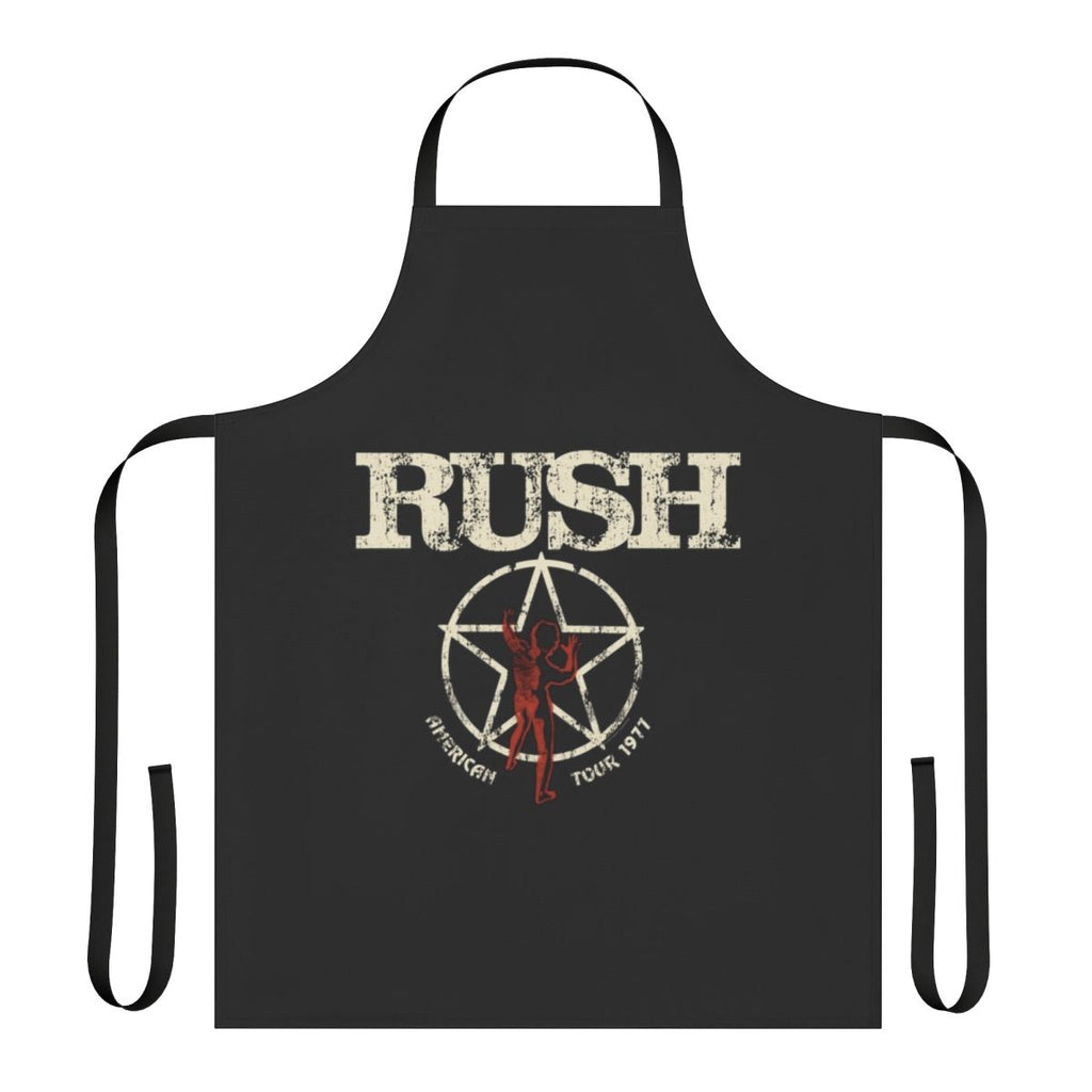 Retro-style apron featuring the iconic Rush band logo and imagery