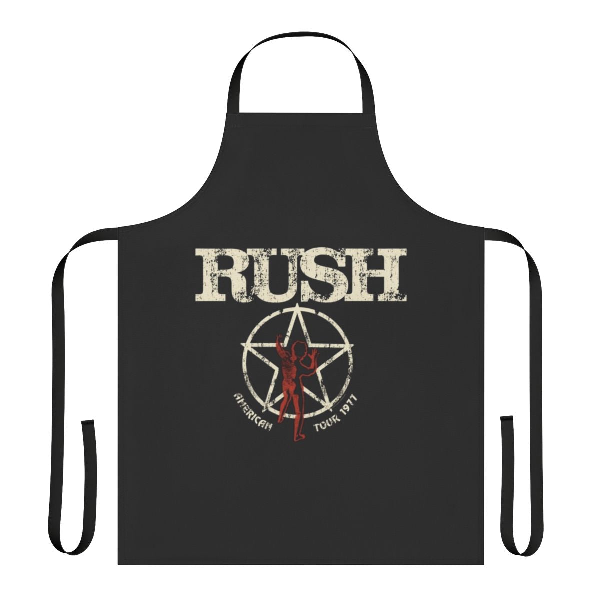 Retro-style apron featuring the iconic Rush band logo and imagery