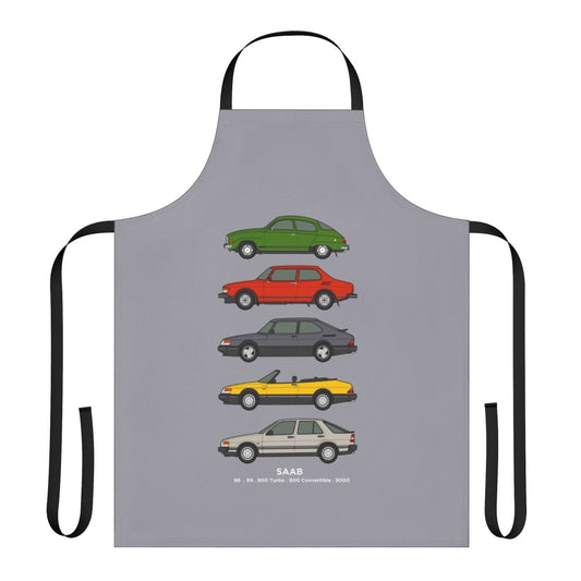Vintage Saab car outline illustration printed on a high-quality cooking apron.