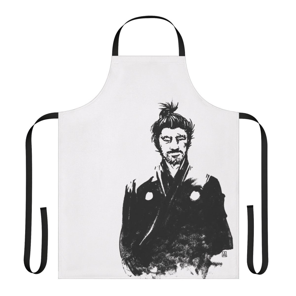 Retro samurai inspired apron featuring a portrait of Toshiro Mifune as Yojimbo