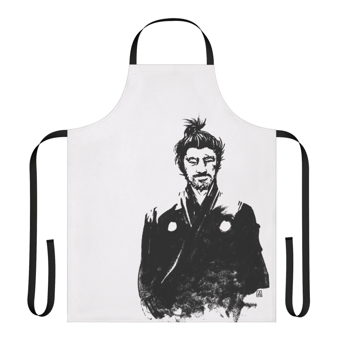 Retro samurai inspired apron featuring a portrait of Toshiro Mifune as Yojimbo