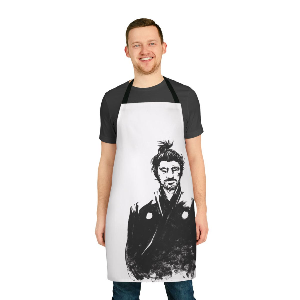 Retro samurai inspired apron featuring a portrait of Toshiro Mifune as Yojimbo