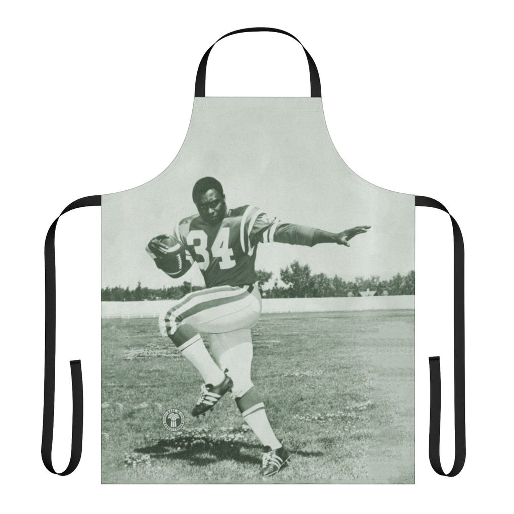 Green apron inspired by the Saskatchewan Roughriders retro football team