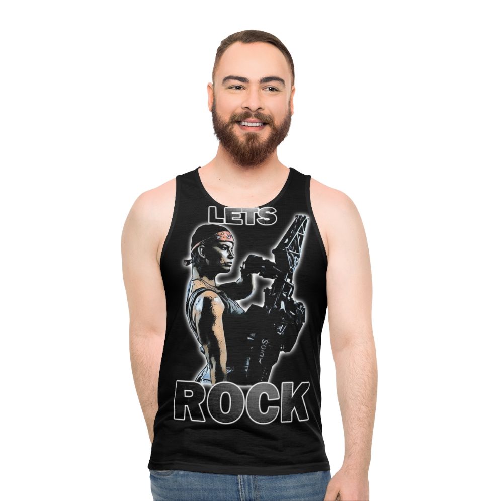 Unisex rock tank top with sci-fi alien graphics