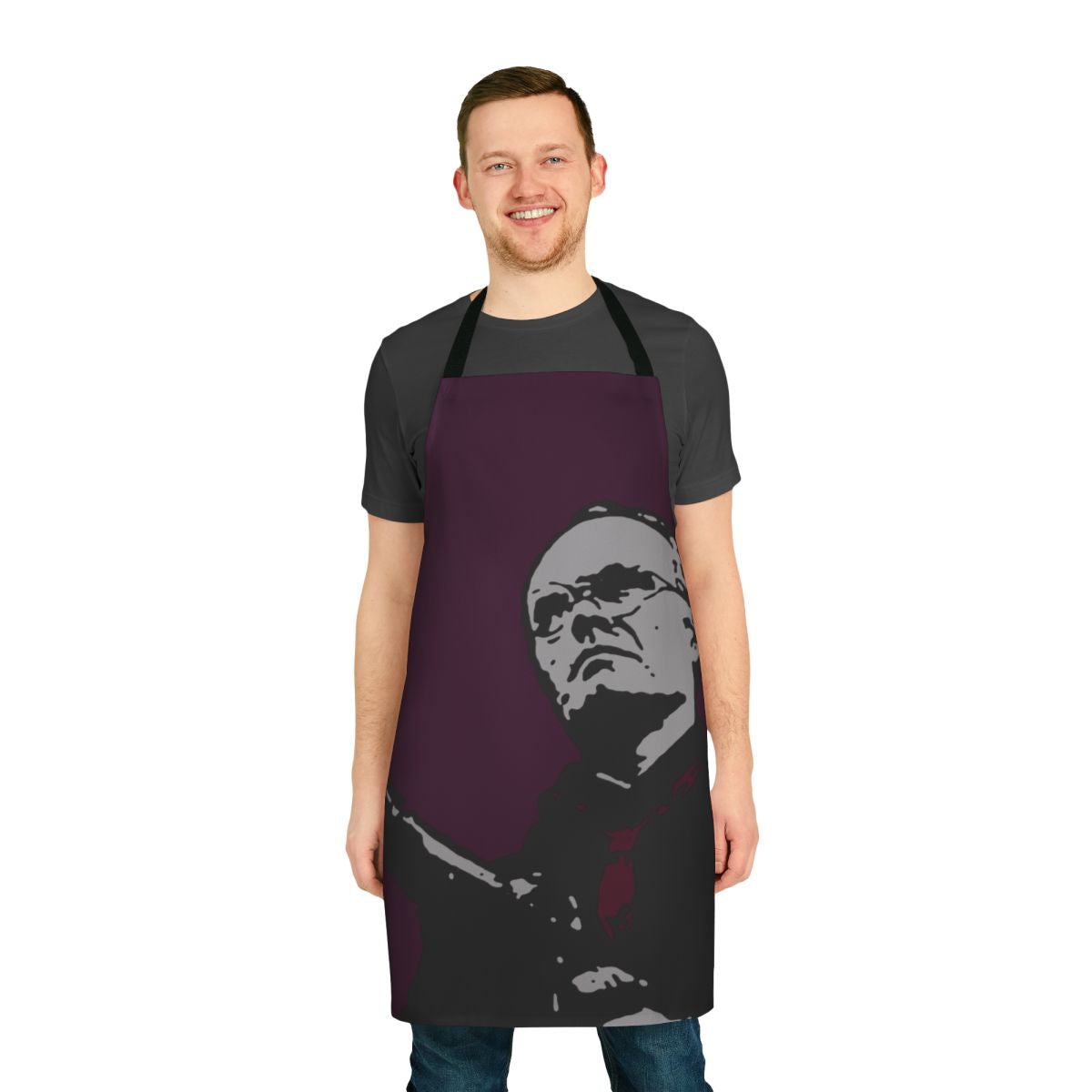 Retro sci-fi apron featuring RoboCop-inspired design and elements