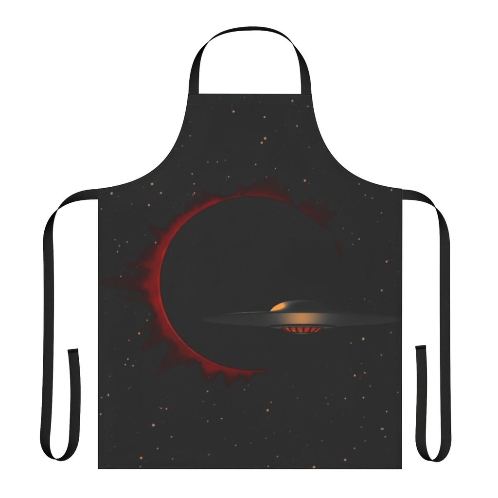 Retro sci-fi inspired apron featuring the iconic C-57D spacecraft from Forbidden Planet