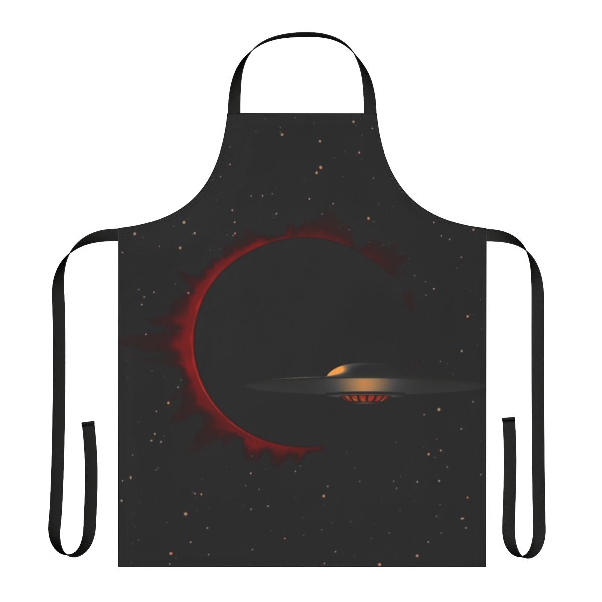 Retro sci-fi inspired apron featuring the iconic C-57D spacecraft from Forbidden Planet
