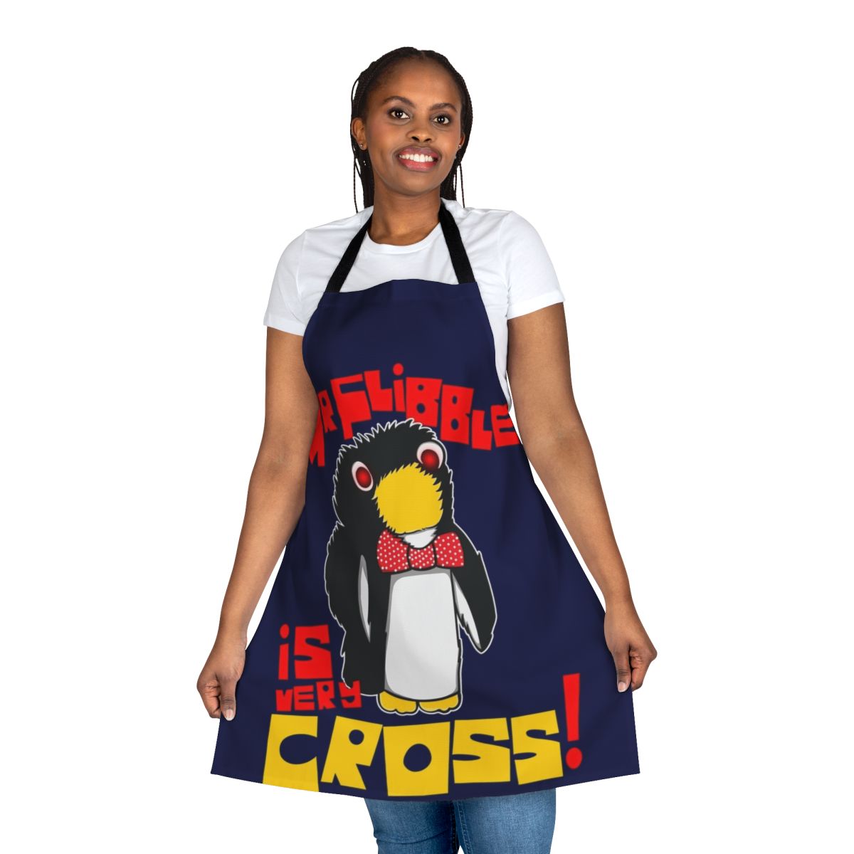 Red Dwarf inspired apron featuring the iconic 'Mr. Flibble' character