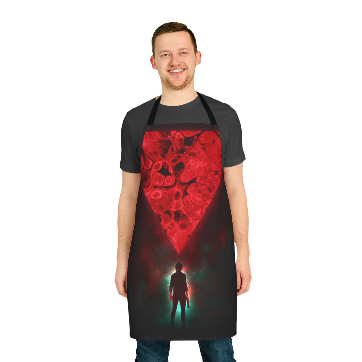 Vintage-style sci-fi control apron with futuristic graphics and buttons