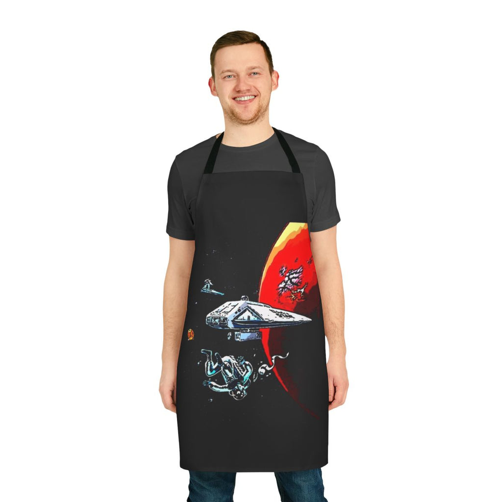 Retro sci-fi inspired apron featuring the Dark Star spacecraft from the 1970s cult classic film