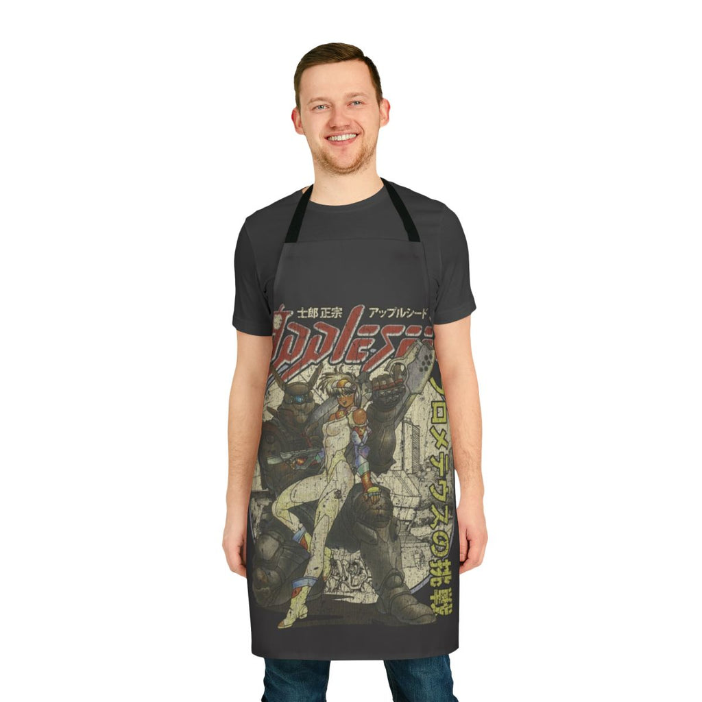 Retro sci-fi inspired apron featuring Appleseed manga and anime imagery