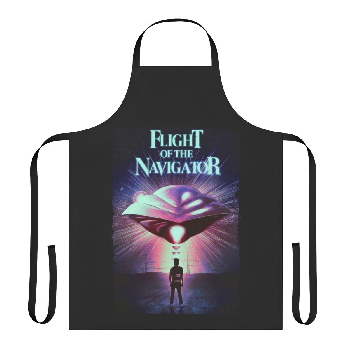 Retro sci-fi apron with a design inspired by the 1986 film Flight of the Navigator