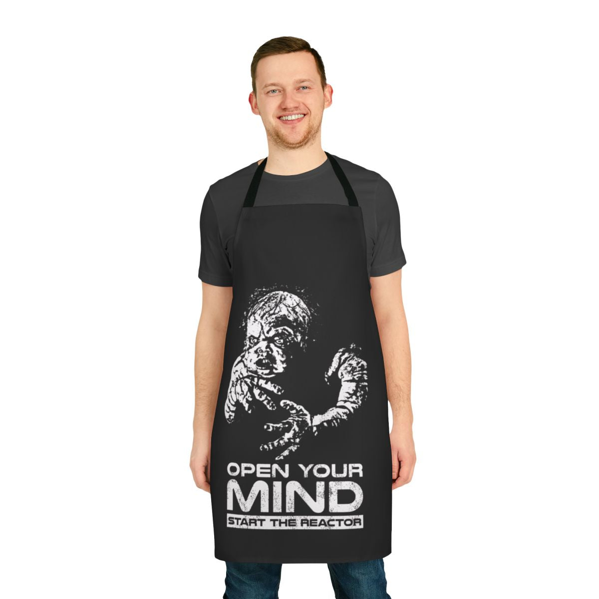 Retro science fiction apron with references to classic 90s movies like Total Recall