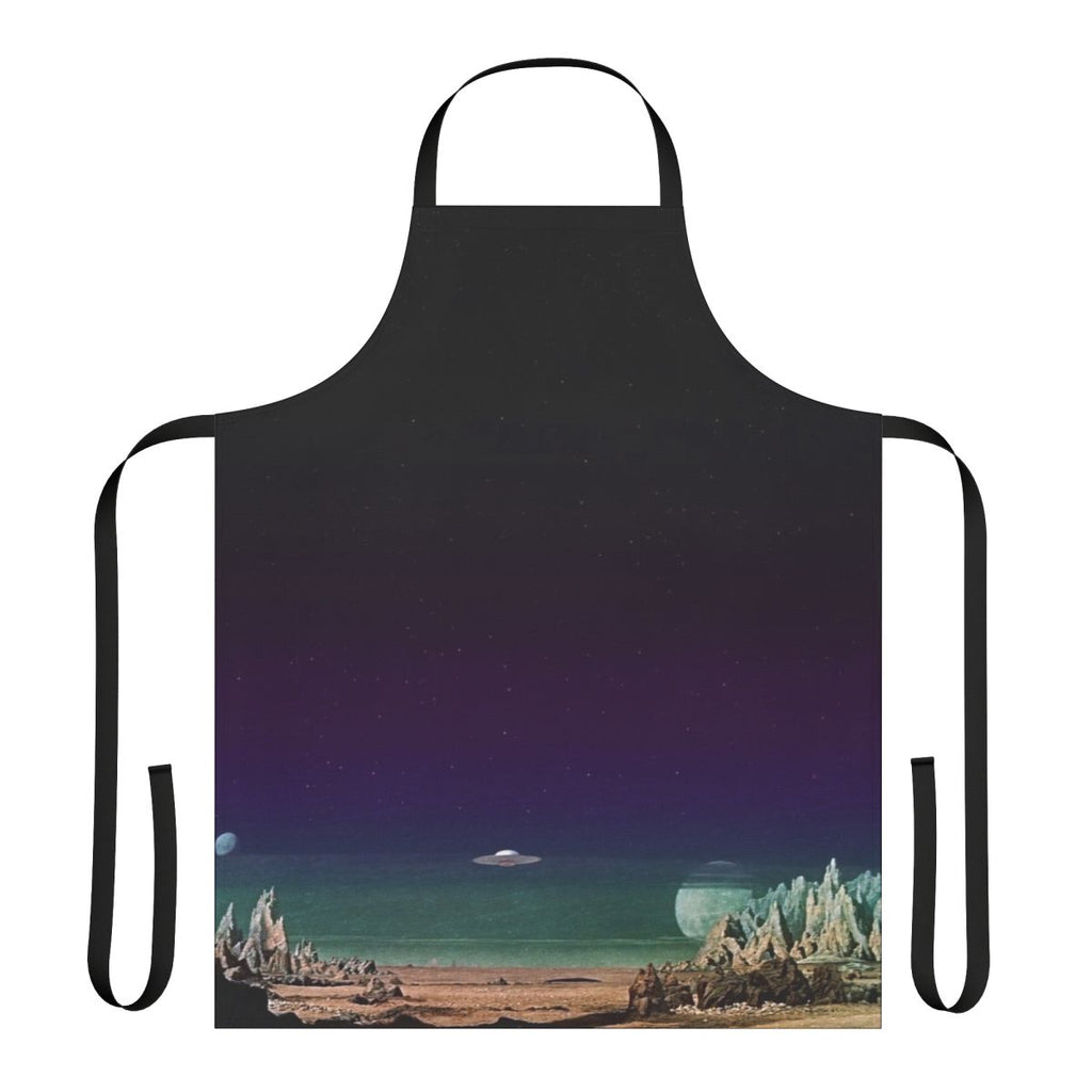 Futuristic sci-fi inspired apron with retro space ship and alien graphics