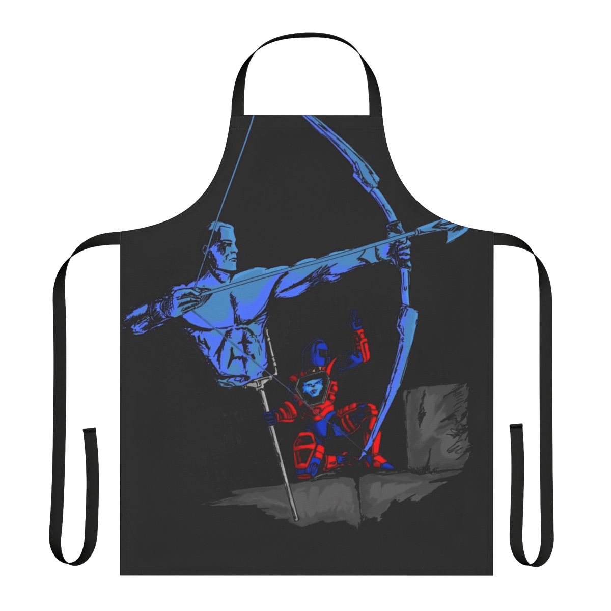 Retro sci-fi inspired apron with a visionary, cosmic design featuring three suns aligned.