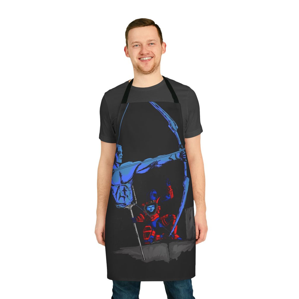 Retro sci-fi inspired apron with a visionary, cosmic design featuring three suns aligned.