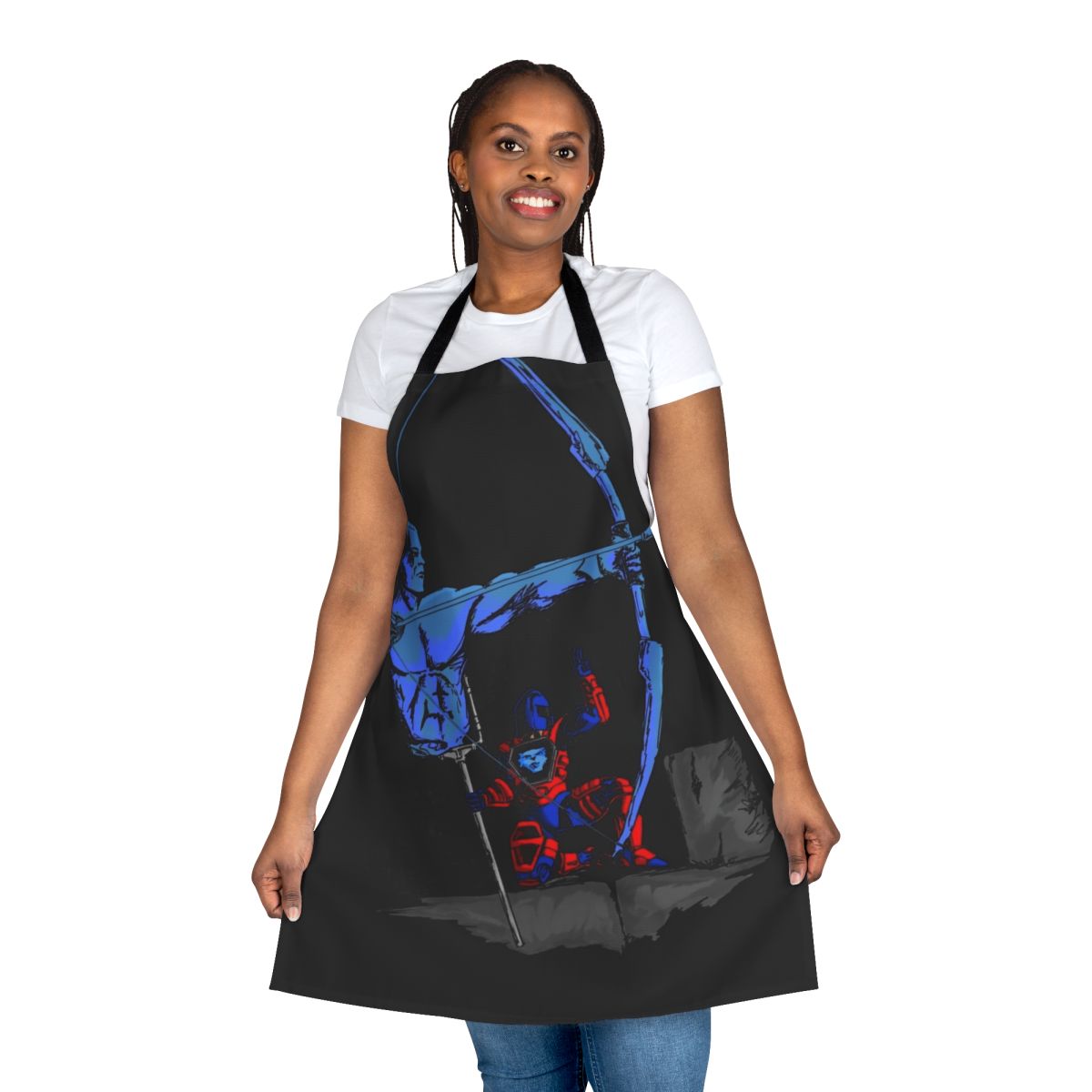 Retro sci-fi inspired apron with a visionary, cosmic design featuring three suns aligned.