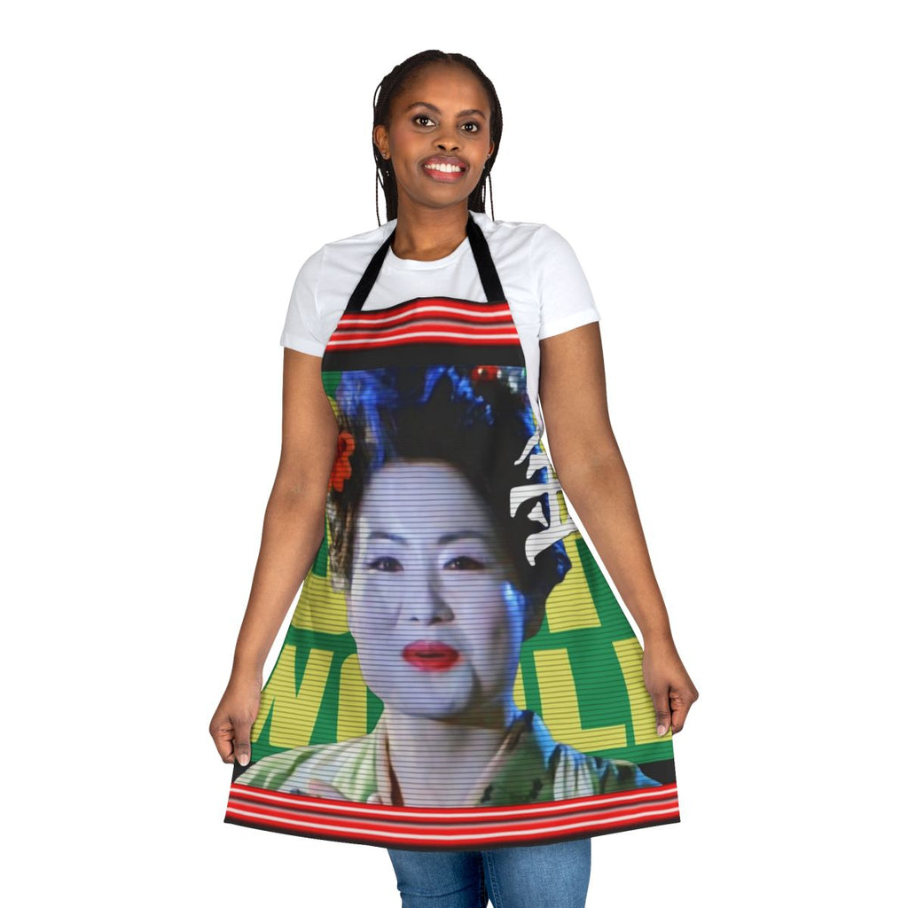 Retro sci-fi inspired blimp design apron with a nod to the Blade Runner movie universe
