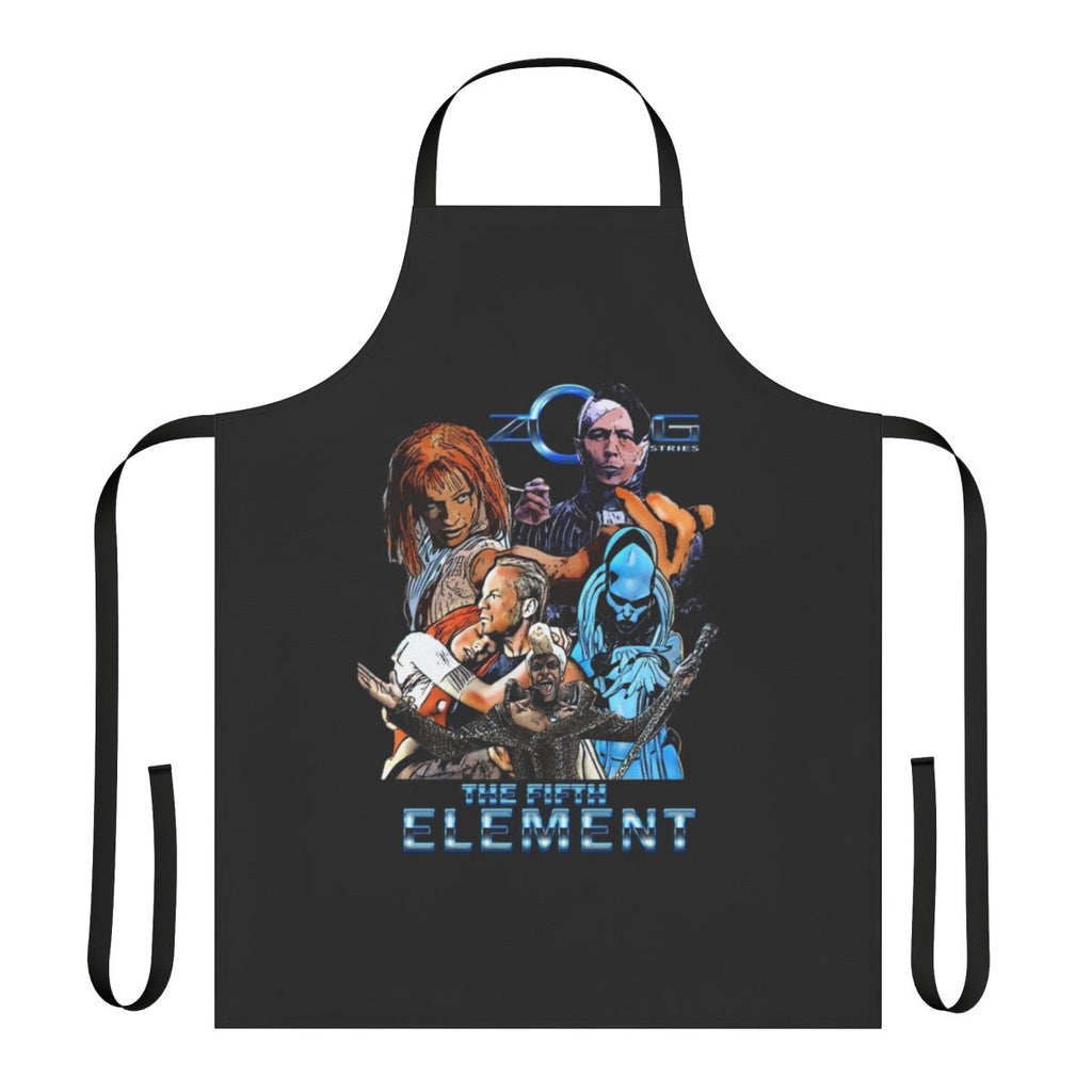 Retro science fiction-themed apron with Zorg Industries logo