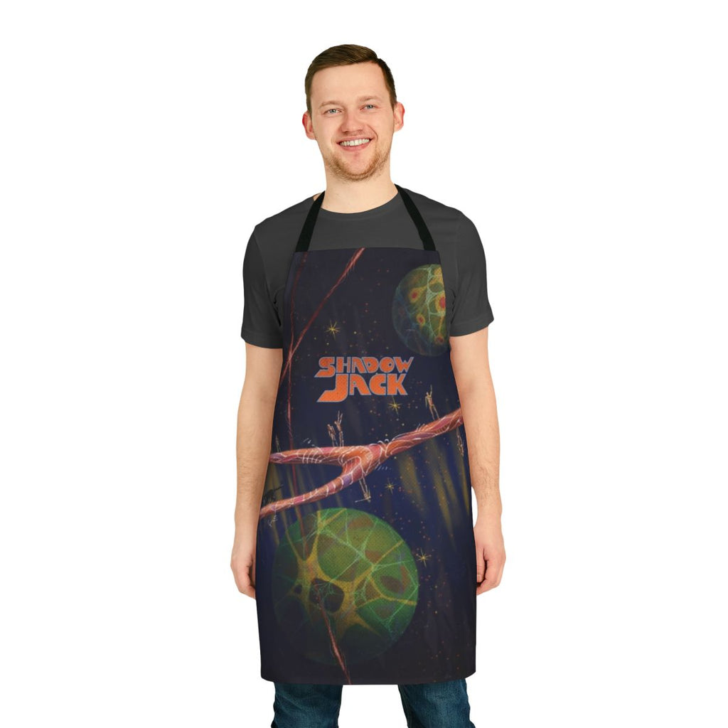 Retro sci-fi inspired apron featuring Shadowjack's psychedelic space-themed design