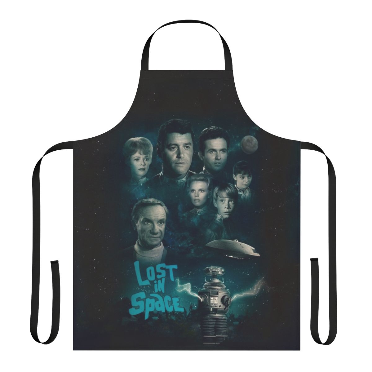 Retro sci-fi inspired apron with a space theme
