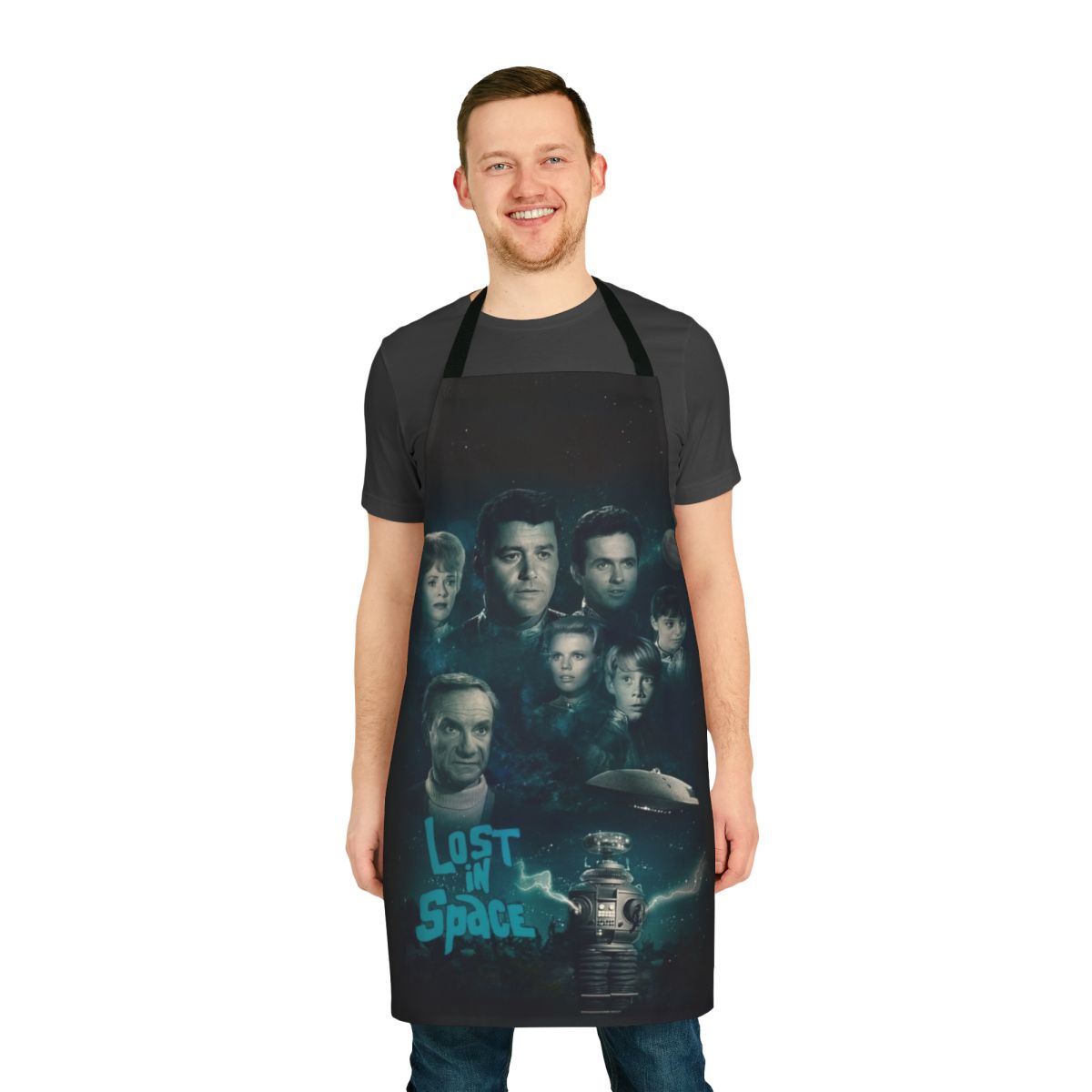 Retro sci-fi inspired apron with a space theme