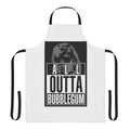 Retro sci-fi inspired "They Live" parody apron with obey, consume, and alien graphic