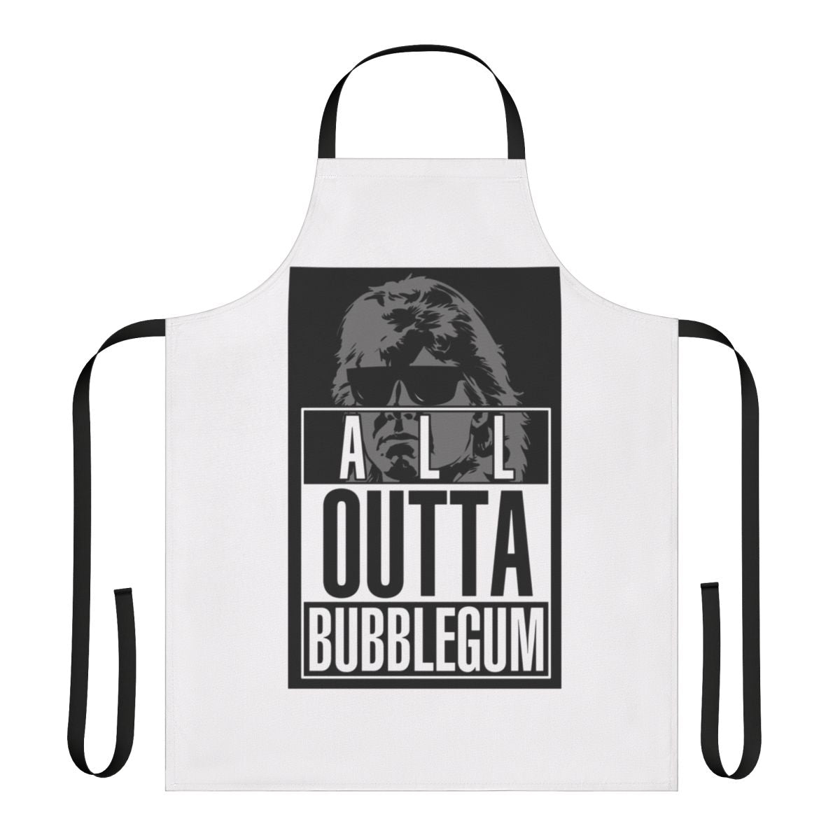 Retro sci-fi inspired "They Live" parody apron with obey, consume, and alien graphic