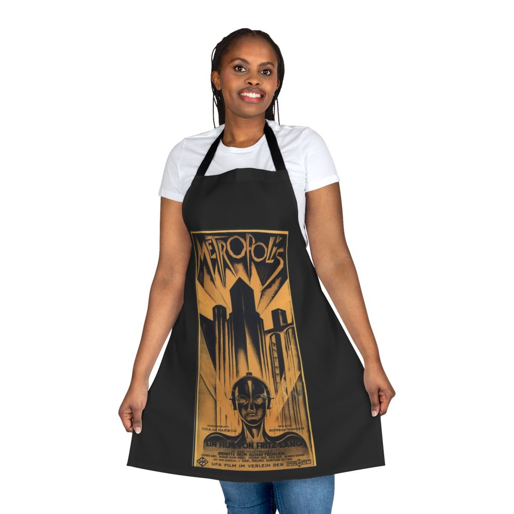 Apron featuring the iconic imagery and style of the classic German science fiction film Metropolis directed by Fritz Lang