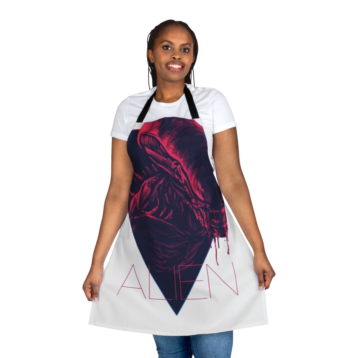 Cooking apron with xenomorph alien creature from classic 1979 sci-fi film