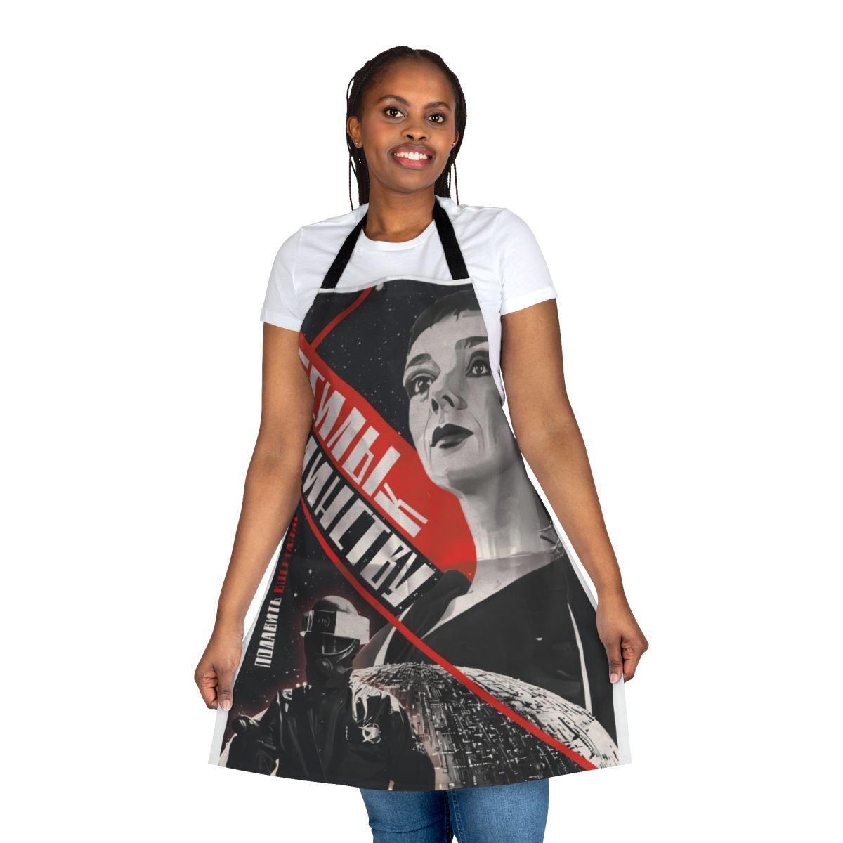 Retro sci-fi Servalan propaganda-style apron inspired by the classic TV series Blakes 7