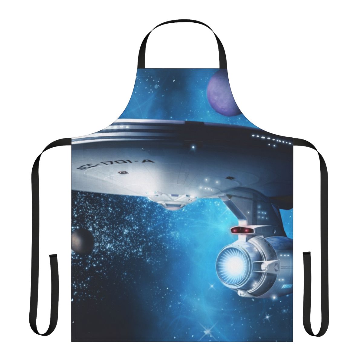 Retro Star Trek inspired apron featuring the Enterprise silhouette