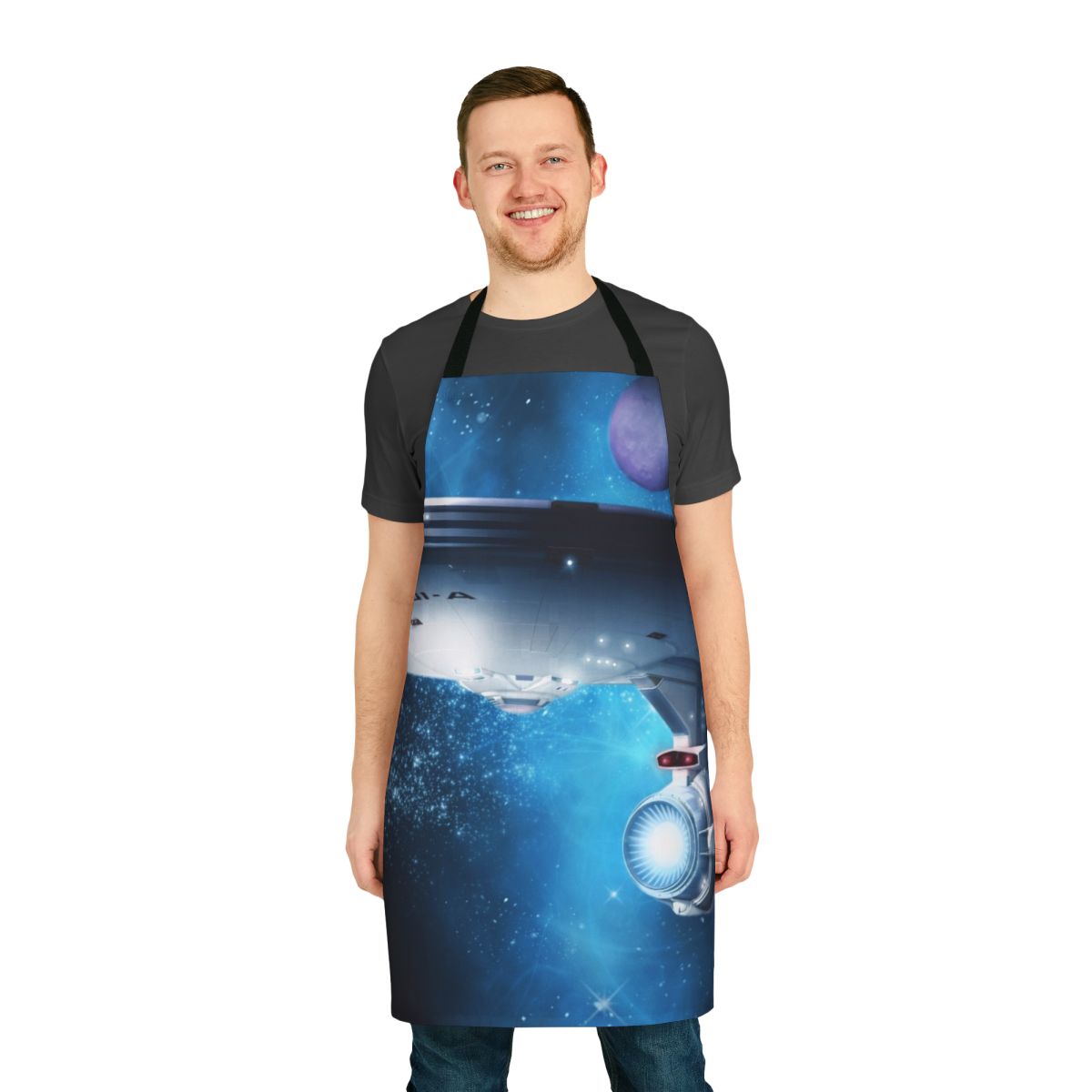Retro Star Trek inspired apron featuring the Enterprise silhouette