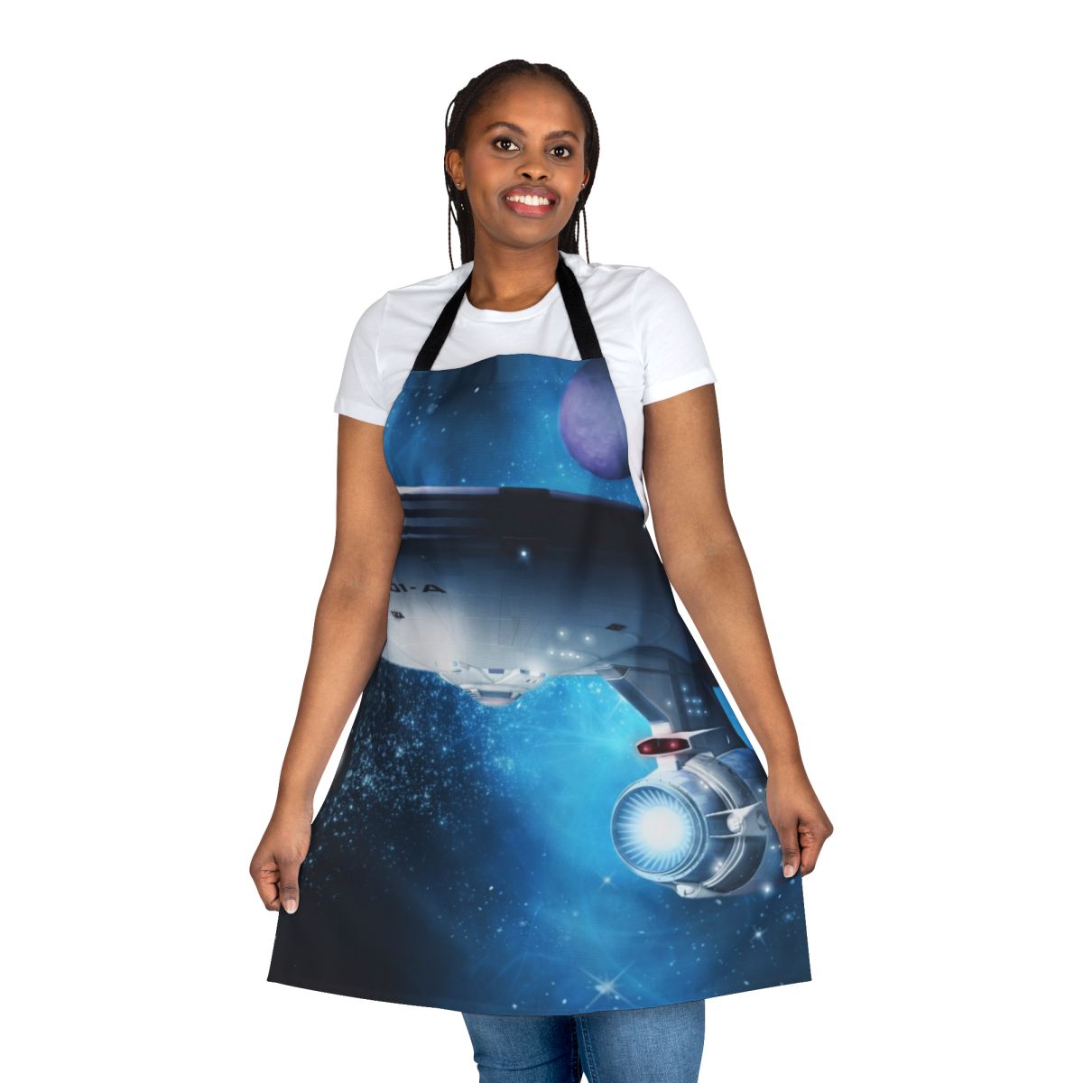 Retro Star Trek inspired apron featuring the Enterprise silhouette