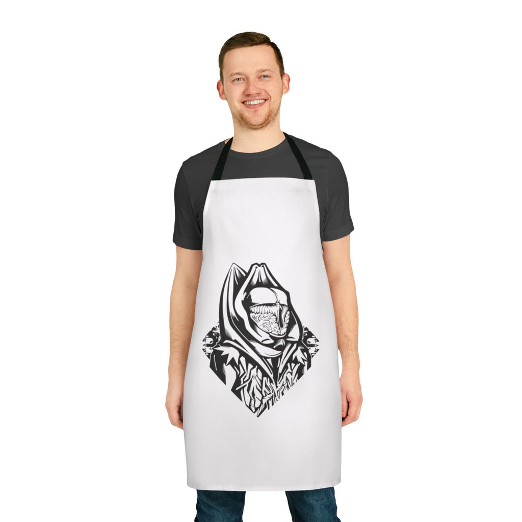 Retro sci-fi time travel apron featuring classic 6th Doctor Who inspired design