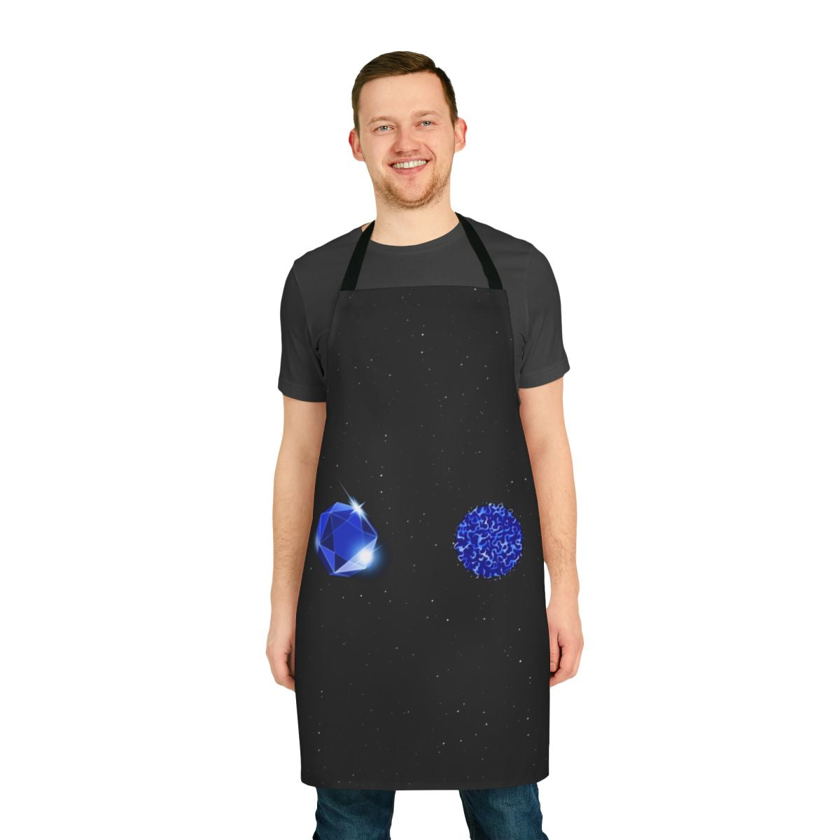 Stylish apron featuring the iconic Sapphire Steel TV series logo and characters.