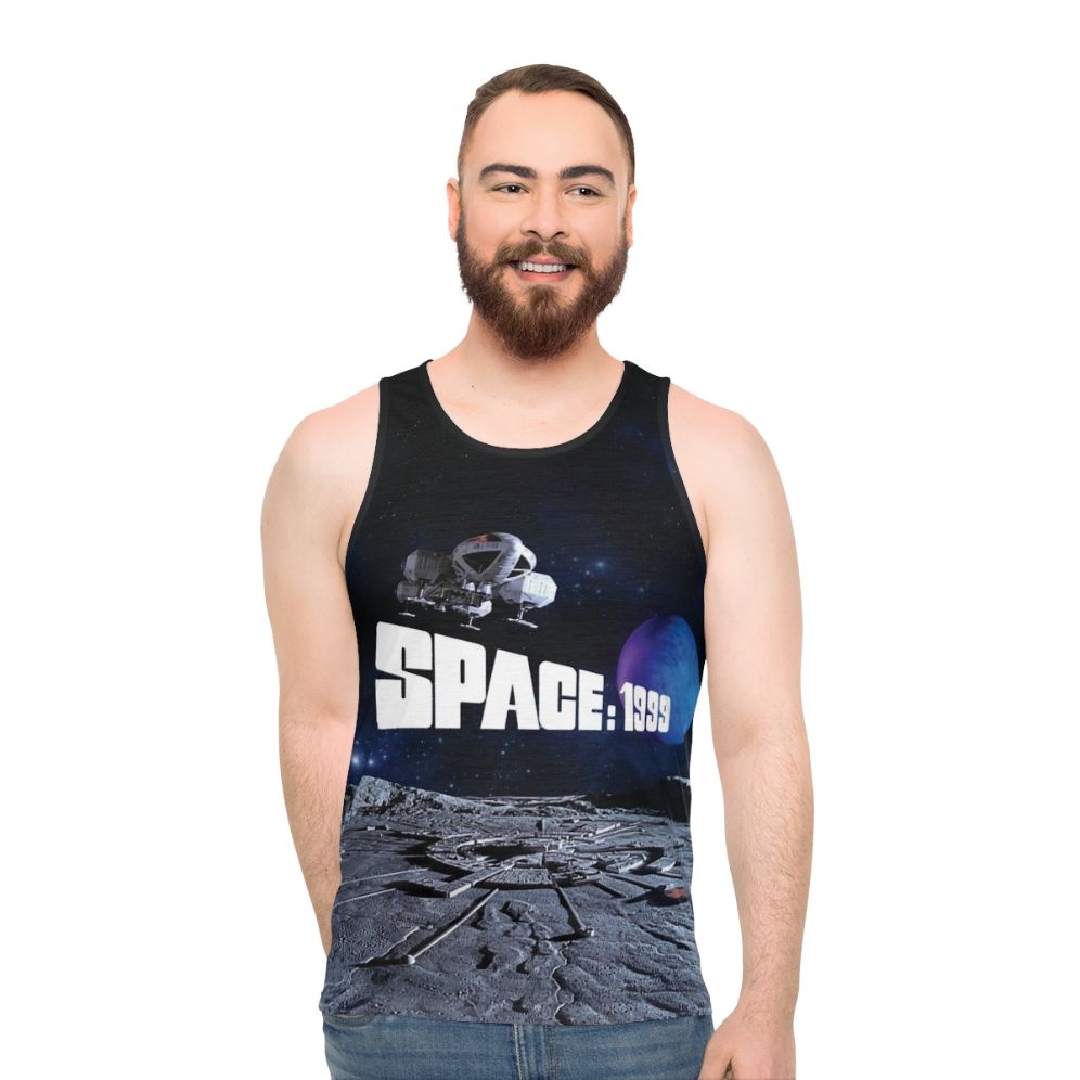 Retro sci-fi unisex tank top with eagle and planet design