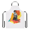 Colorful vintage-style apron featuring Shirley Bassey's name and music imagery