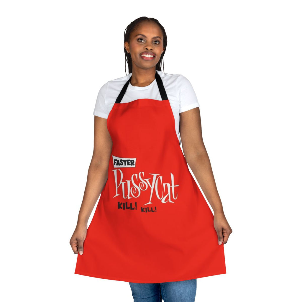 Retro-style apron featuring the iconic "Faster Pussycat Kill Kill" movie poster design